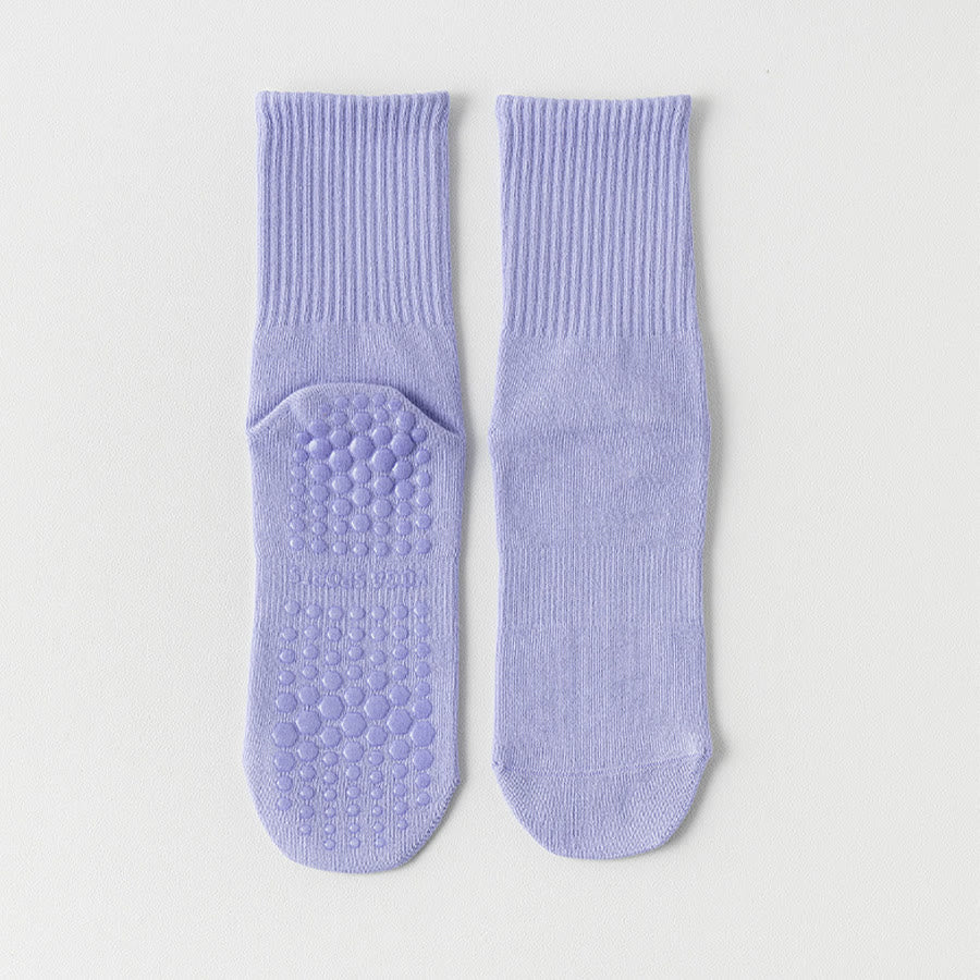 Chaussettes de yoga Olivenorma mi-mollet en coton antidérapant et respirant, confortables et à bout fermé, couleur unie. - Violet - 10 paires - image 12