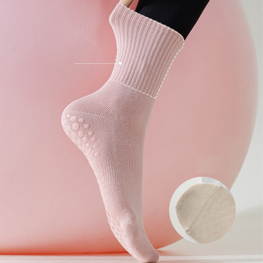 Chaussettes de yoga Olivenorma mi-mollet en coton antidérapant et respirant, confortables et à bout fermé, couleur unie. - image 2