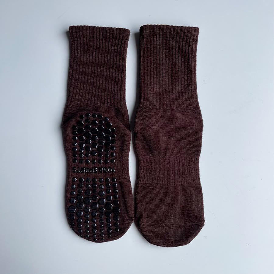 Chaussettes de yoga Olivenorma mi-mollet en coton antidérapant et respirant, confortables et à bout fermé, couleur unie. - Brun - 10 paires - image 13