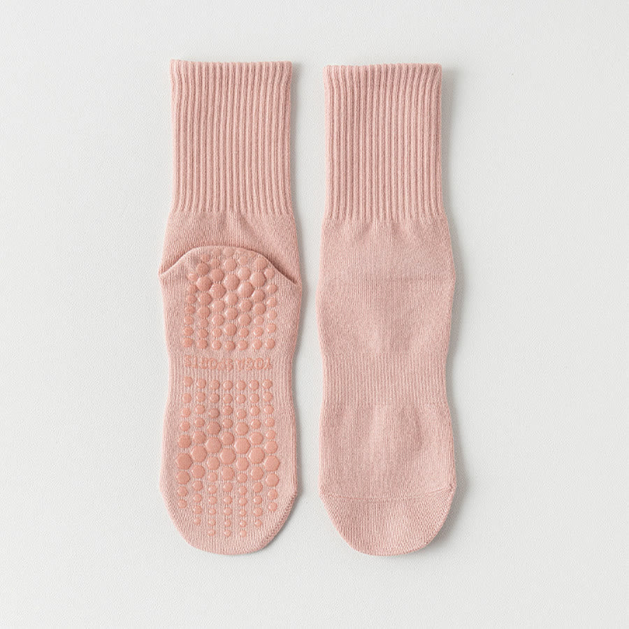 Chaussettes de yoga Olivenorma mi-mollet en coton antidérapant et respirant, confortables et à bout fermé, couleur unie. - Rose - 10 paires - image 1