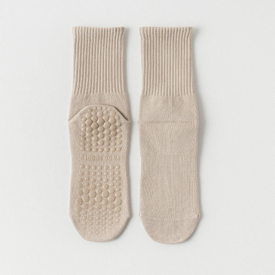Chaussettes de yoga Olivenorma mi-mollet en coton antidérapant et respirant, confortables et à bout fermé, couleur unie. - Kaki - 10 paires - image 10