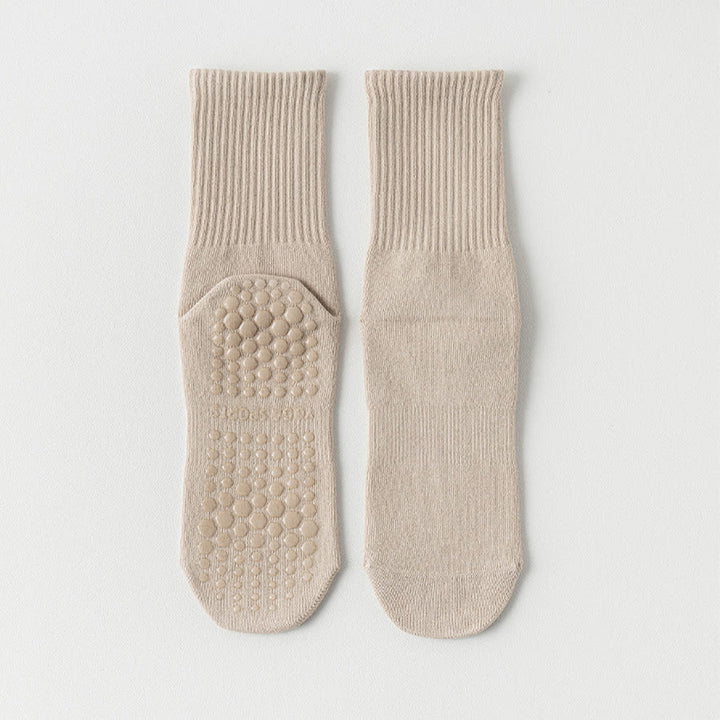 Chaussettes de yoga Olivenorma mi-mollet en coton antidérapant et respirant, confortables et à bout fermé, couleur unie. - Kaki - 10 paires - image 10