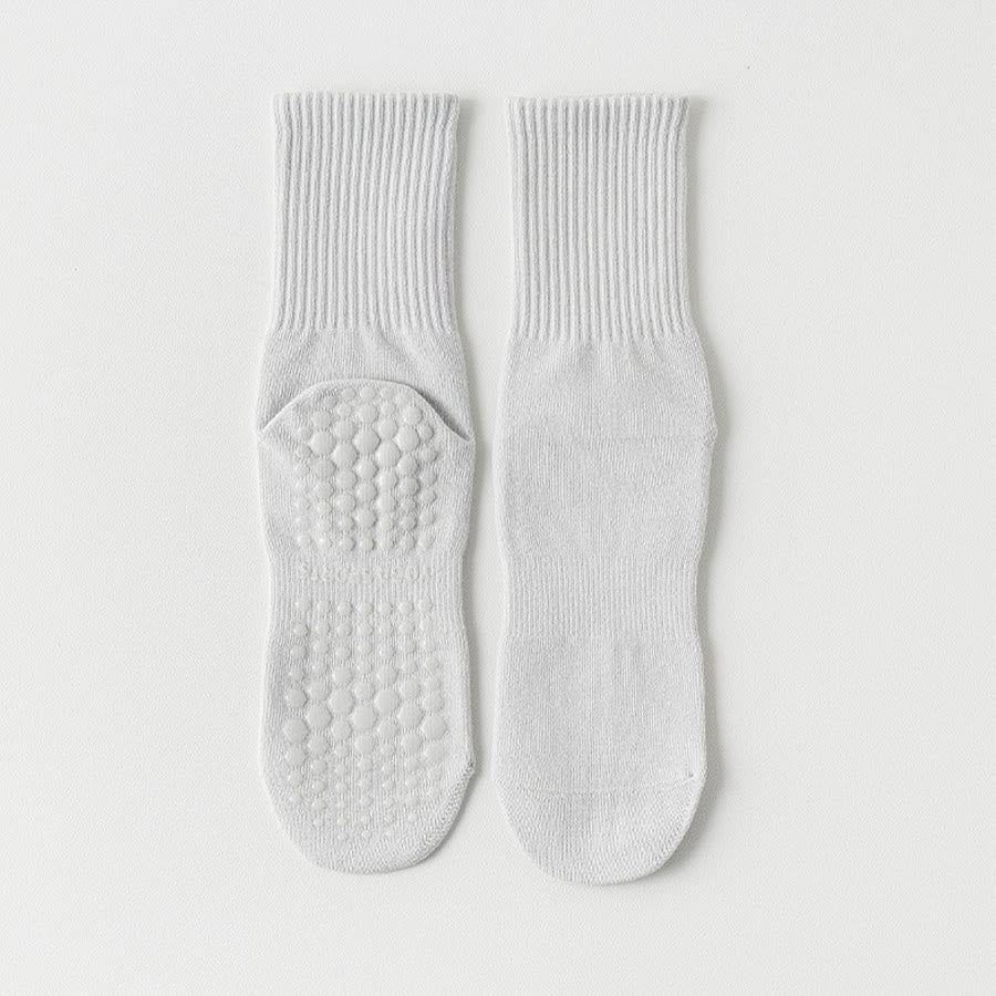 Chaussettes de yoga Olivenorma mi-mollet en coton antidérapant et respirant, confortables et à bout fermé, couleur unie. - Gris clair - 10 paires - image 6