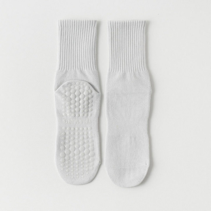 Chaussettes de yoga Olivenorma mi-mollet en coton antidérapant et respirant, confortables et à bout fermé, couleur unie. - Gris clair - 10 paires - image 6