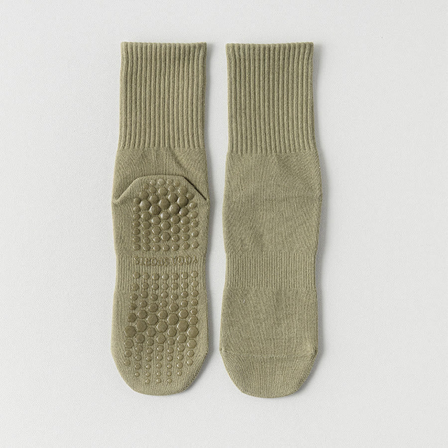 Chaussettes de yoga Olivenorma mi-mollet en coton antidérapant et respirant, confortables et à bout fermé, couleur unie. - Vert - 10 paires - image 11