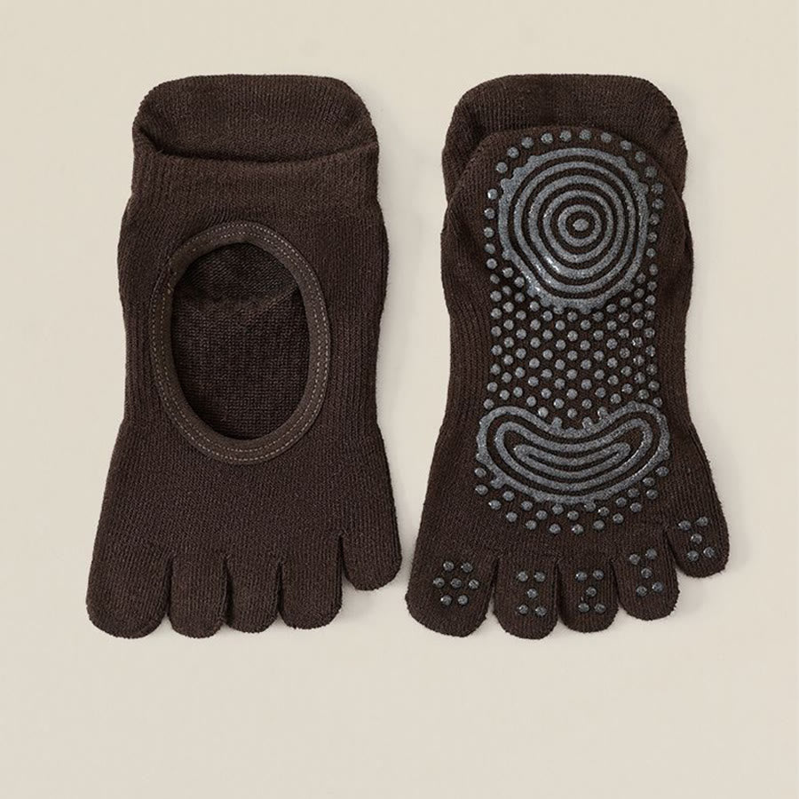 Chaussettes de yoga Olivenorma sans dos, à cinq orteils, en coton antidérapant, respirantes et absorbantes, idéales pour la barre et le yoga. - Café - 10 paires - image 5