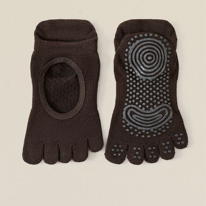 Chaussettes de yoga Olivenorma sans dos, à cinq orteils, en coton antidérapant, respirantes et absorbantes, idéales pour la barre et le yoga. - Café - 10 paires - image 5