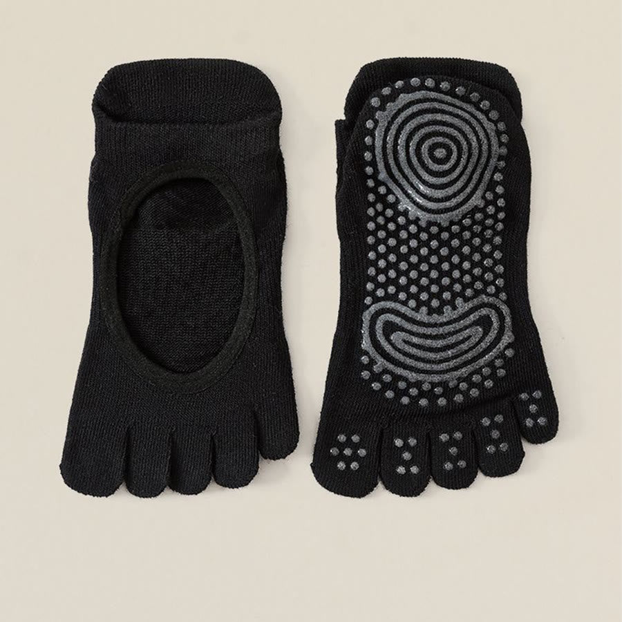 Chaussettes de yoga Olivenorma sans dos, à cinq orteils, en coton antidérapant, respirantes et absorbantes, idéales pour la barre et le yoga. - Noir - 10 paires - image 3