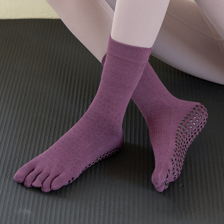 Chaussettes de yoga Olivenorma mi-mollet à cinq orteils, en coton respirant, antidérapantes et confortables pour l'entraînement et le yoga. - Violet - 10 paires - image 11