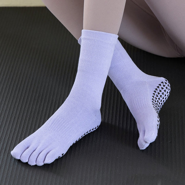 Chaussettes de yoga Olivenorma mi-mollet à cinq orteils, en coton respirant, antidérapantes et confortables pour l'entraînement et le yoga. - Bleu - 10 paires - image 7