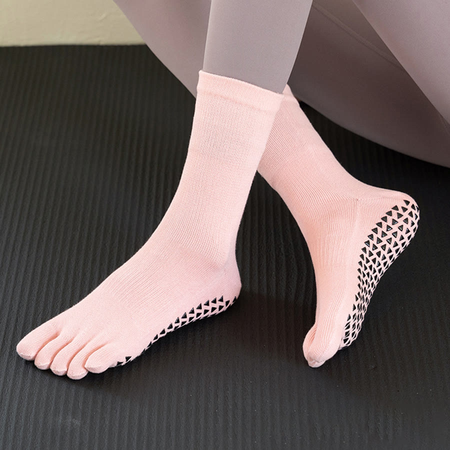 Chaussettes de yoga Olivenorma mi-mollet à cinq orteils, en coton respirant, antidérapantes et confortables pour l'entraînement et le yoga. - Rose - 10 paires - image 5
