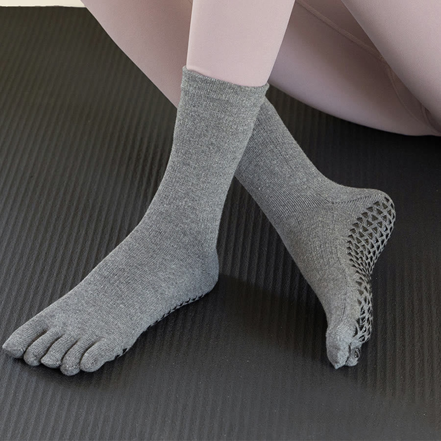 Chaussettes de yoga Olivenorma mi-mollet à cinq orteils, en coton respirant, antidérapantes et confortables pour l'entraînement et le yoga. - Gris - 10 paires - image 9