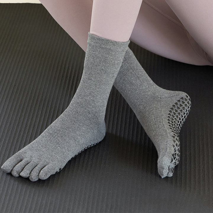 Chaussettes de yoga Olivenorma mi-mollet à cinq orteils, en coton respirant, antidérapantes et confortables pour l'entraînement et le yoga. - Gris - 10 paires - image 9