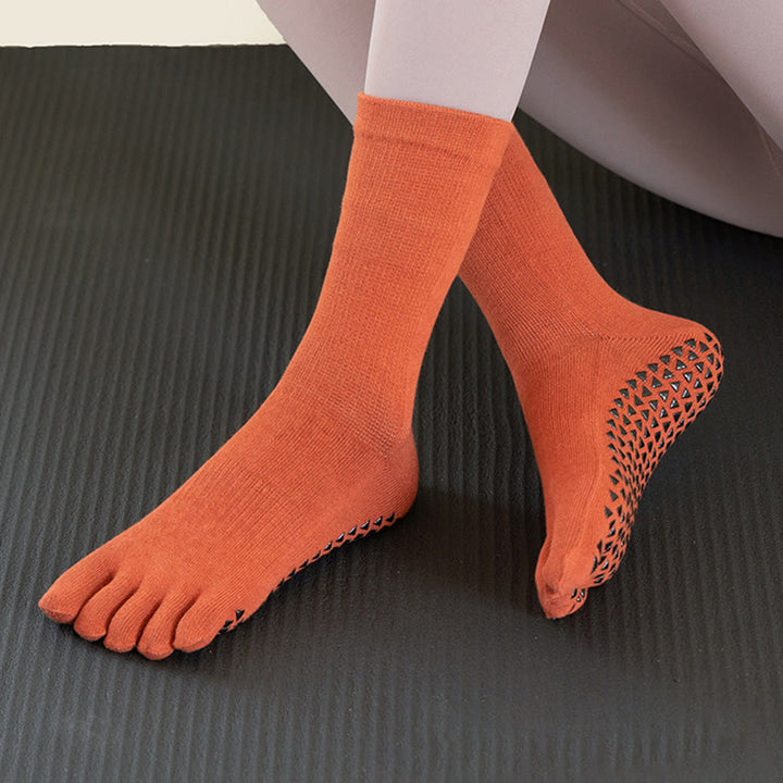 Chaussettes de yoga Olivenorma mi-mollet à cinq orteils, en coton respirant, antidérapantes et confortables pour l'entraînement et le yoga. - Orange - 10 paires - image 1