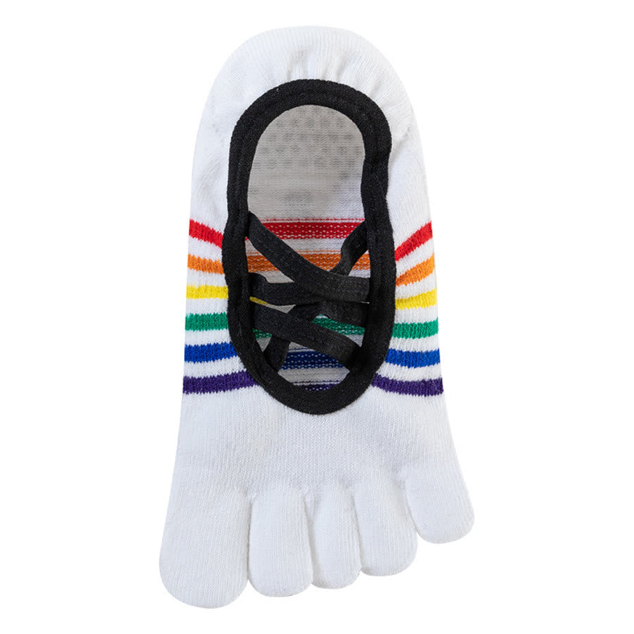 Chaussettes de yoga pour femmes Olivenorma à brides croisées, dos nu, cinq orteils, color-block arc-en-ciel, antidérapantes et respirantes - image 1