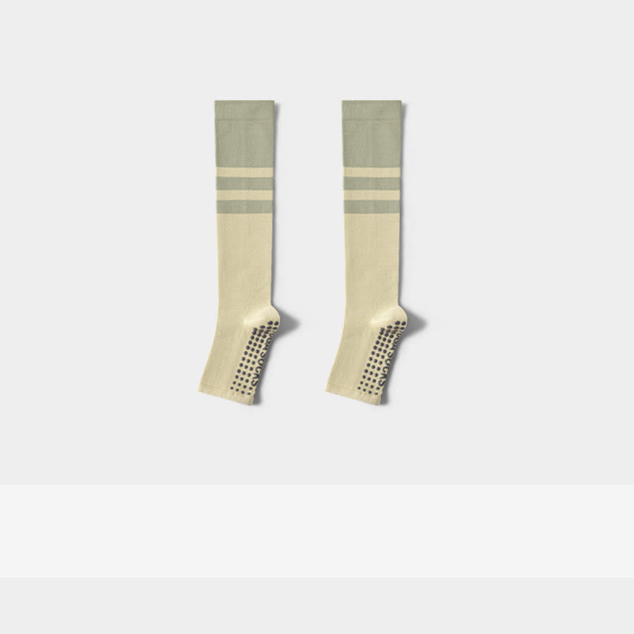 Chaussettes de yoga longues à talon ouvert Olivenorma , en coton antidérapant, pour femme, offrant un soutien amincissant et une excellente adhérence. - Vert - 10 paires - image 2