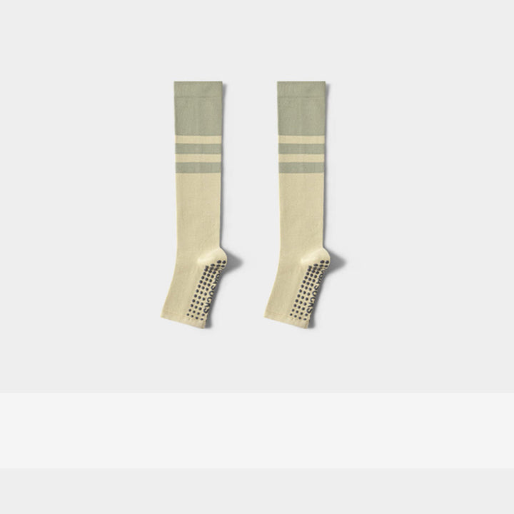 Chaussettes de yoga longues à talon ouvert Olivenorma , en coton antidérapant, pour femme, offrant un soutien amincissant et une excellente adhérence. - Vert - 10 paires - image 2