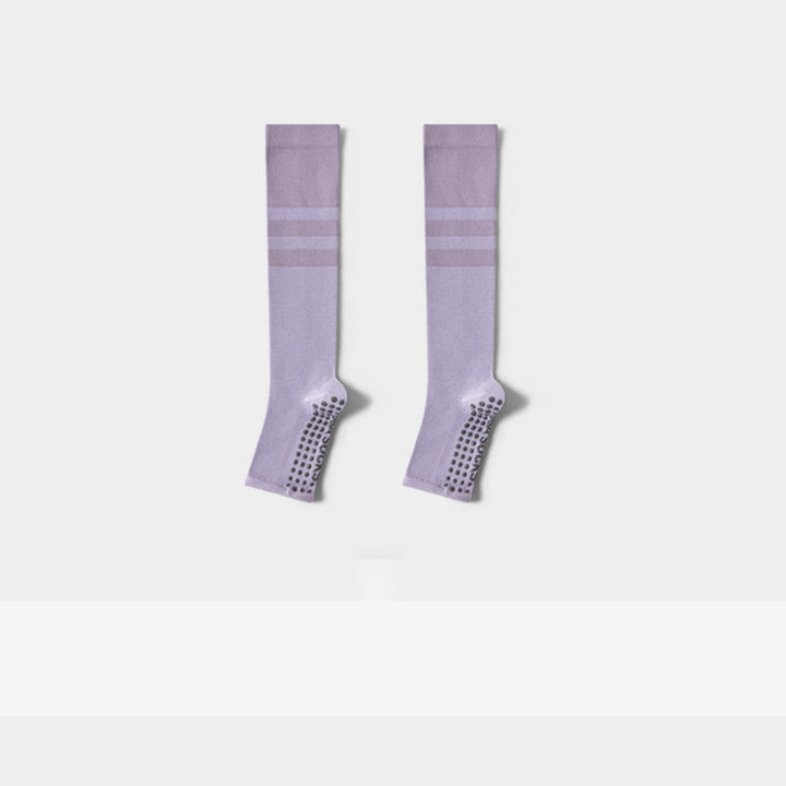 Chaussettes de yoga longues à talon ouvert Olivenorma , en coton antidérapant, pour femme, offrant un soutien amincissant et une excellente adhérence. - Violet - 10 paires - image 5