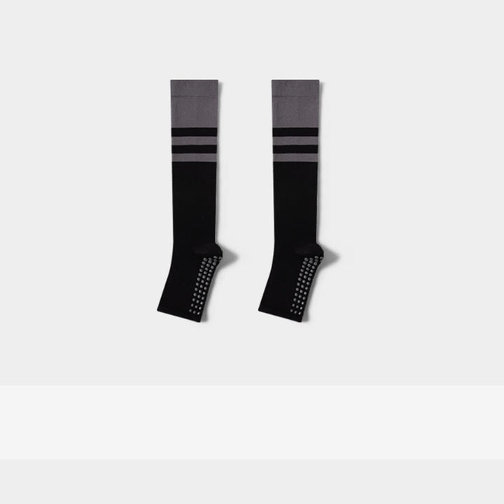 Chaussettes de yoga longues à talon ouvert Olivenorma , en coton antidérapant, pour femme, offrant un soutien amincissant et une excellente adhérence. - Noir - 10 paires - image 1