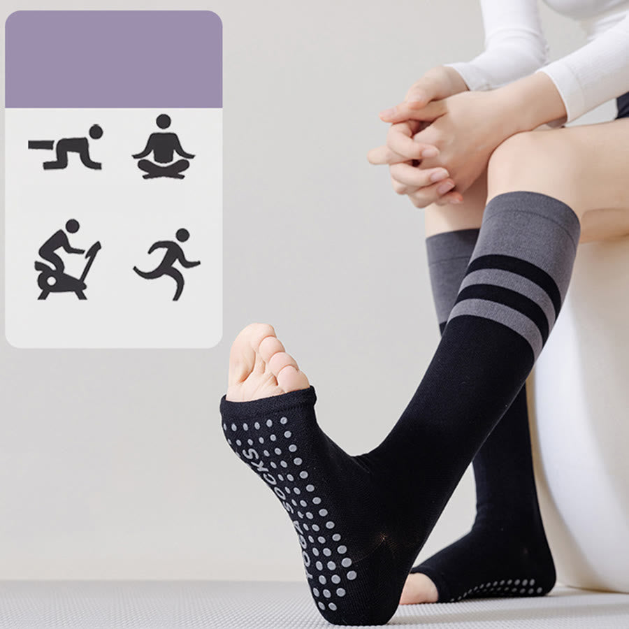Chaussettes de yoga longues à talon ouvert Olivenorma , en coton antidérapant, pour femme, offrant un soutien amincissant et une excellente adhérence. - image 0