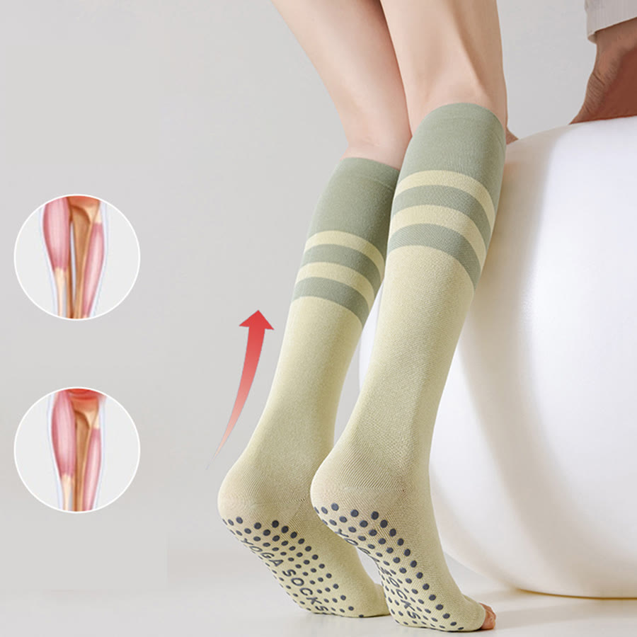 Chaussettes de yoga longues à talon ouvert Olivenorma , en coton antidérapant, pour femme, offrant un soutien amincissant et une excellente adhérence. - image 4