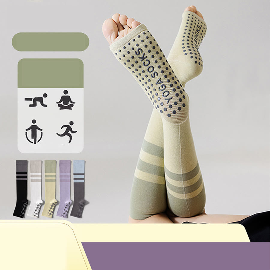 Chaussettes de yoga longues à talon ouvert Olivenorma , en coton antidérapant, pour femme, offrant un soutien amincissant et une excellente adhérence. - image 3