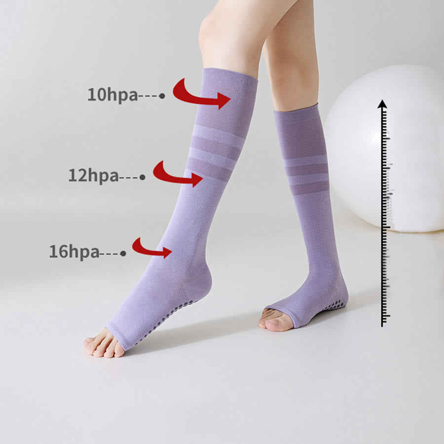 Chaussettes de yoga longues à talon ouvert Olivenorma , en coton antidérapant, pour femme, offrant un soutien amincissant et une excellente adhérence. - image 6
