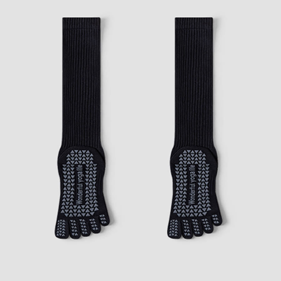 Chaussettes de yoga Olivenorma mi-mollet à cinq orteils, respirantes, en coton, antidérapantes et hygiéniques pour femmes - Noir - 10 paires - image 12