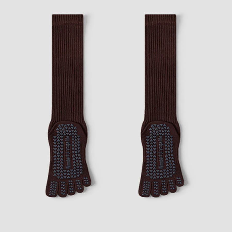 Chaussettes de yoga Olivenorma mi-mollet à cinq orteils, respirantes, en coton, antidérapantes et hygiéniques pour femmes - Brun - 10 paires - image 10