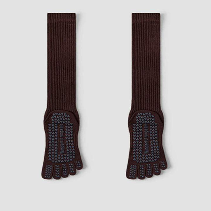 Chaussettes de yoga Olivenorma mi-mollet à cinq orteils, respirantes, en coton, antidérapantes et hygiéniques pour femmes - Brun - 10 paires - image 10
