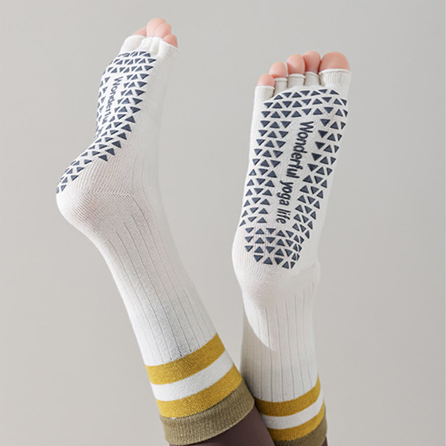 Chaussettes de yoga Olivenorma mi-mollet à cinq orteils avec bordure contrastée, antidérapantes et respirantes en coton, pour femmes. - image 7
