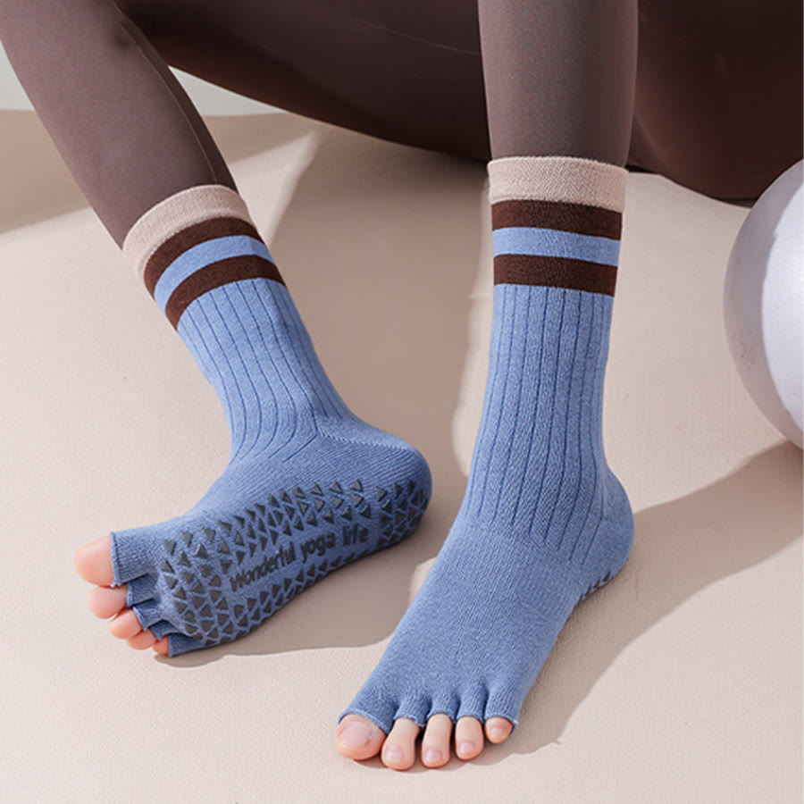 Chaussettes de yoga Olivenorma mi-mollet à cinq orteils avec bordure contrastée, antidérapantes et respirantes en coton, pour femmes. - image 3