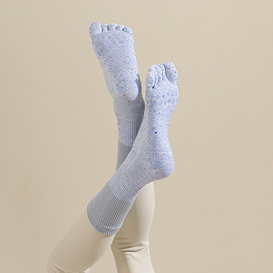Chaussettes de yoga Olivenorma mi-mollet en coton respirant à motif floral, antidérapantes et élégantes pour femmes - Bleu ciel - 10 paires - image 10