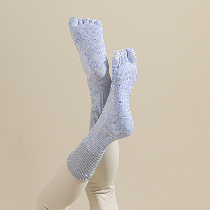 Chaussettes de yoga Olivenorma mi-mollet en coton respirant à motif floral, antidérapantes et élégantes pour femmes - Bleu ciel - 10 paires - image 10