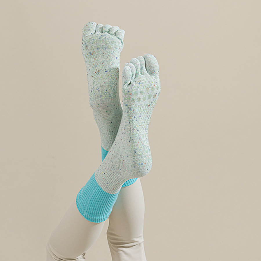 Chaussettes de yoga Olivenorma mi-mollet en coton respirant à motif floral, antidérapantes et élégantes pour femmes - Vert clair - 10 paires - image 4