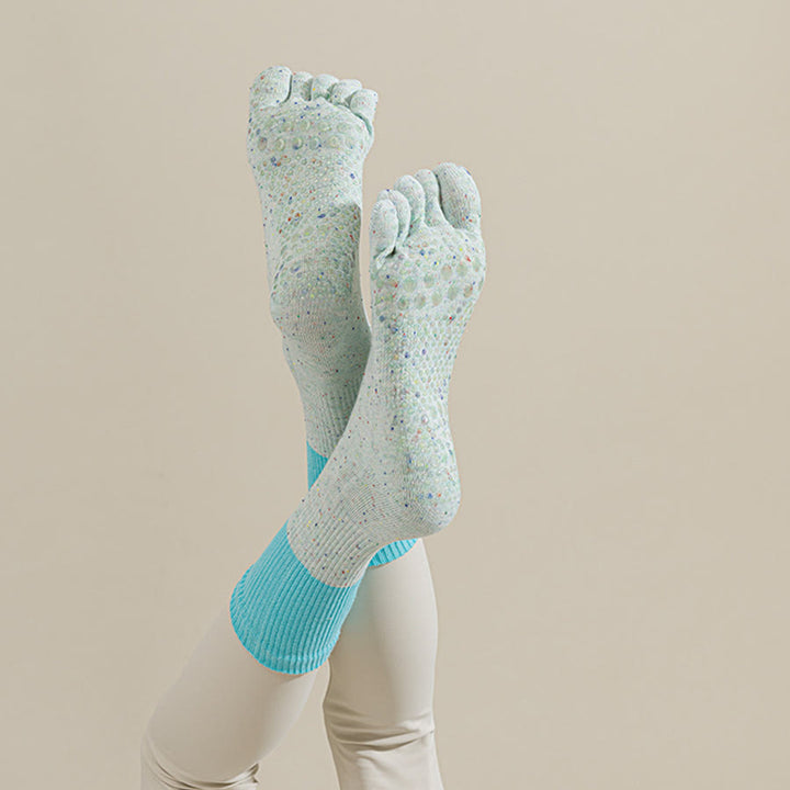 Chaussettes de yoga Olivenorma mi-mollet en coton respirant à motif floral, antidérapantes et élégantes pour femmes - Vert clair - 10 paires - image 4
