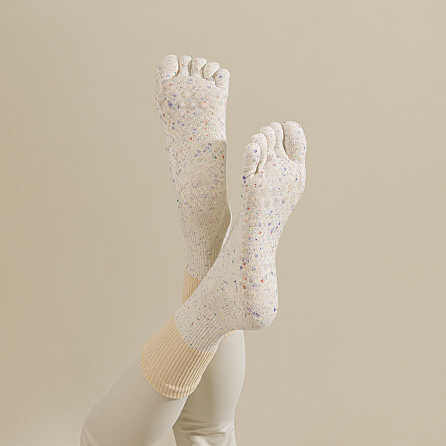 Chaussettes de yoga Olivenorma mi-mollet en coton respirant à motif floral, antidérapantes et élégantes pour femmes - Blanc laiteux - 10 paires - image 5