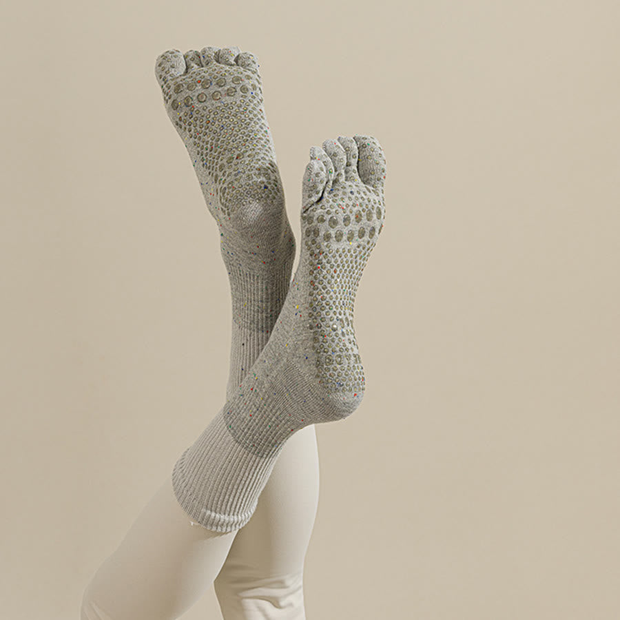 Chaussettes de yoga Olivenorma mi-mollet en coton respirant à motif floral, antidérapantes et élégantes pour femmes - Gris clair - 10 paires - image 3