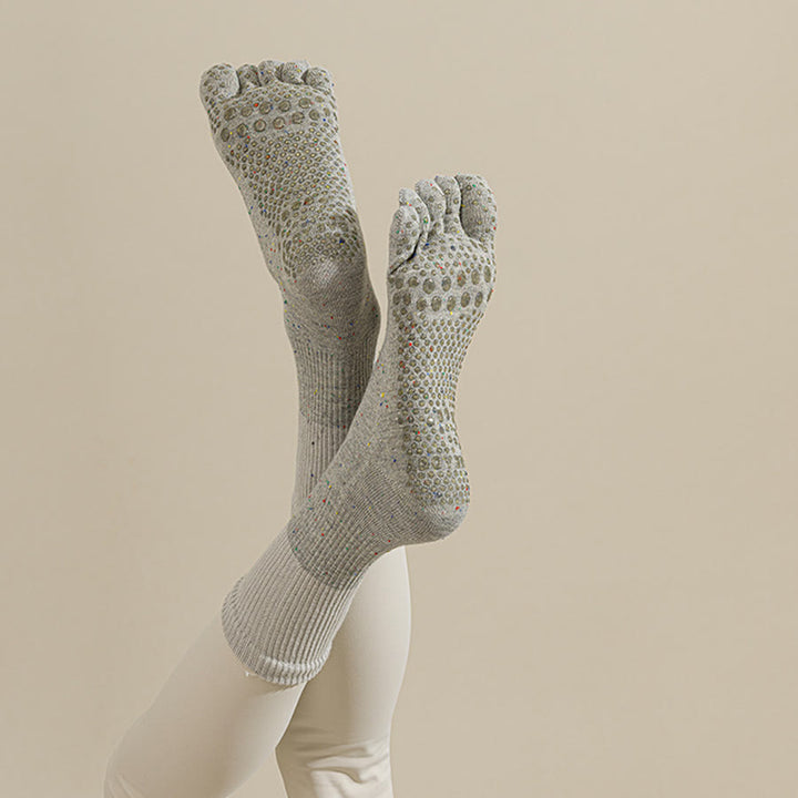 Chaussettes de yoga Olivenorma mi-mollet en coton respirant à motif floral, antidérapantes et élégantes pour femmes - Gris clair - 10 paires - image 3
