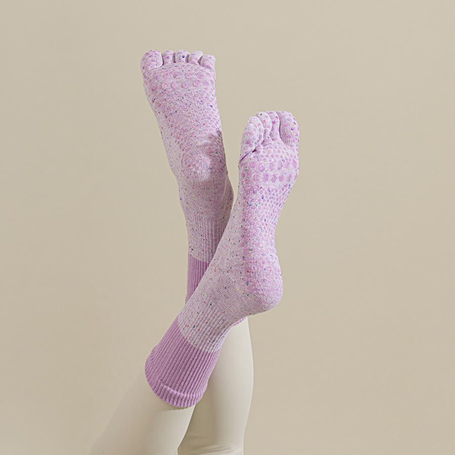 Chaussettes de yoga Olivenorma mi-mollet en coton respirant à motif floral, antidérapantes et élégantes pour femmes - Violet pâle - 10 paires - image 8