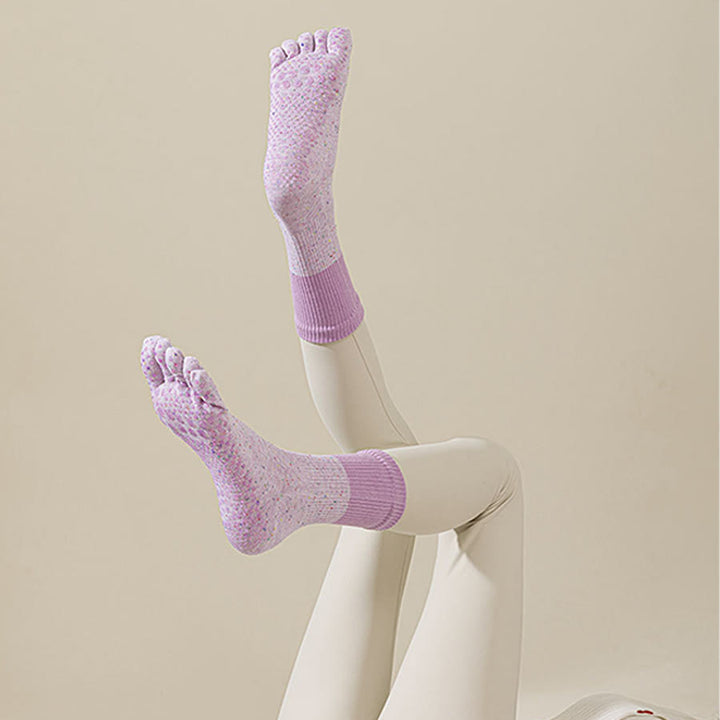 Chaussettes de yoga Olivenorma mi-mollet en coton respirant à motif floral, antidérapantes et élégantes pour femmes - image 9