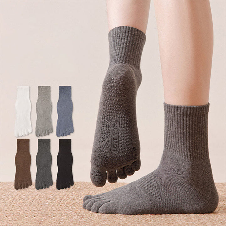 Chaussettes de yoga Olivenorma 100 % coton, cinq orteils, anti-odeurs, respirantes et antidérapantes, pour homme. - Gris foncé - 10 paires - image 0