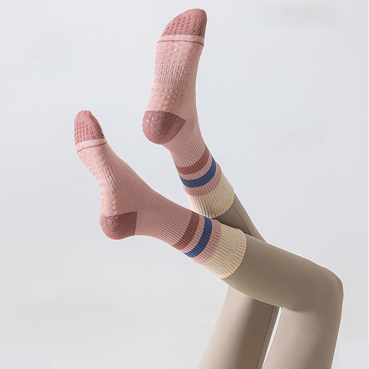 Chaussettes de yoga Olivenorma mi-mollet en coton, confortables et antidérapantes, color-block, couvrantes et confortables pour femmes - Rose - 10 paires - image 0