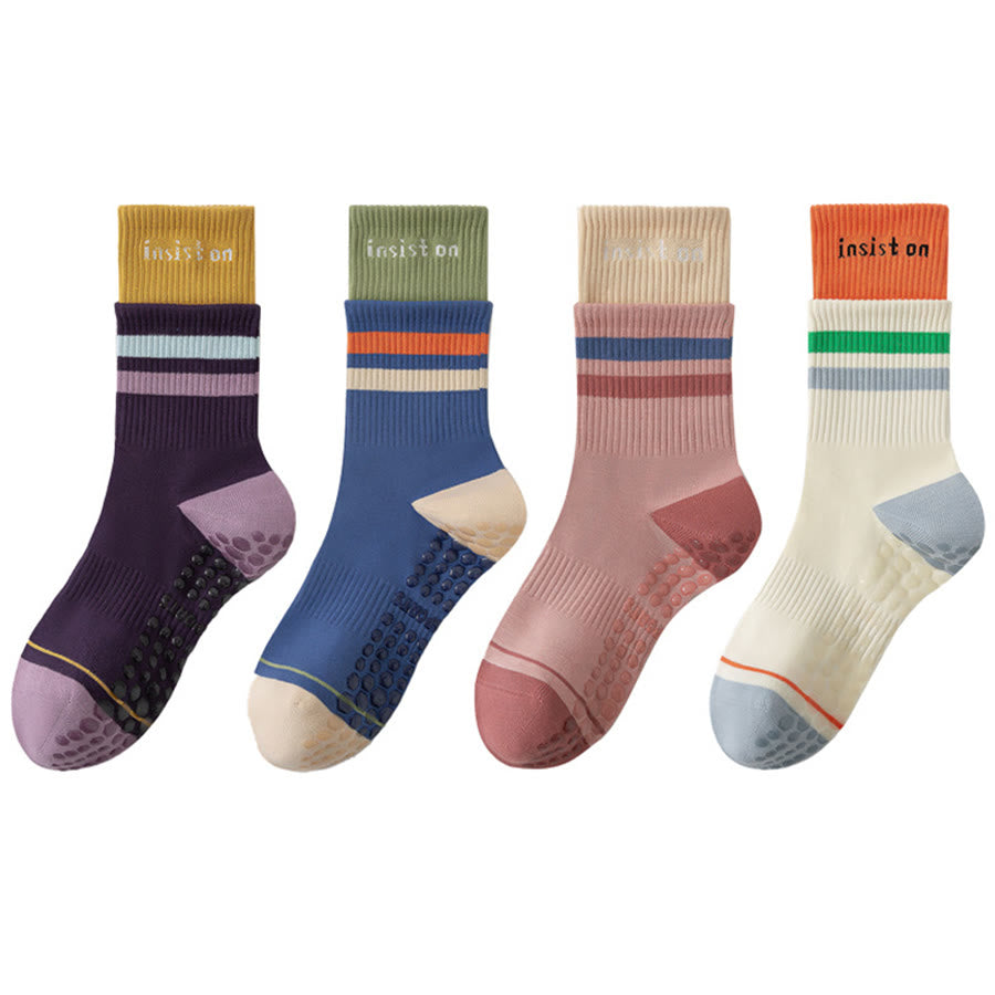Chaussettes de yoga Olivenorma mi-mollet en coton, confortables et antidérapantes, color-block, couvrantes et confortables pour femmes - image 11