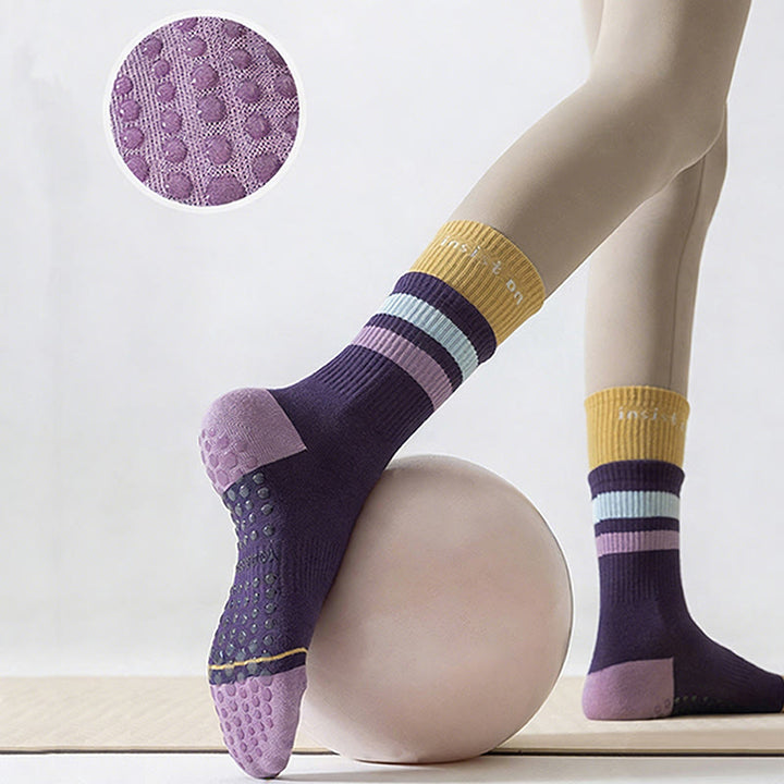 Chaussettes de yoga Olivenorma mi-mollet en coton, confortables et antidérapantes, color-block, couvrantes et confortables pour femmes - Violet - 10 paires - image 7