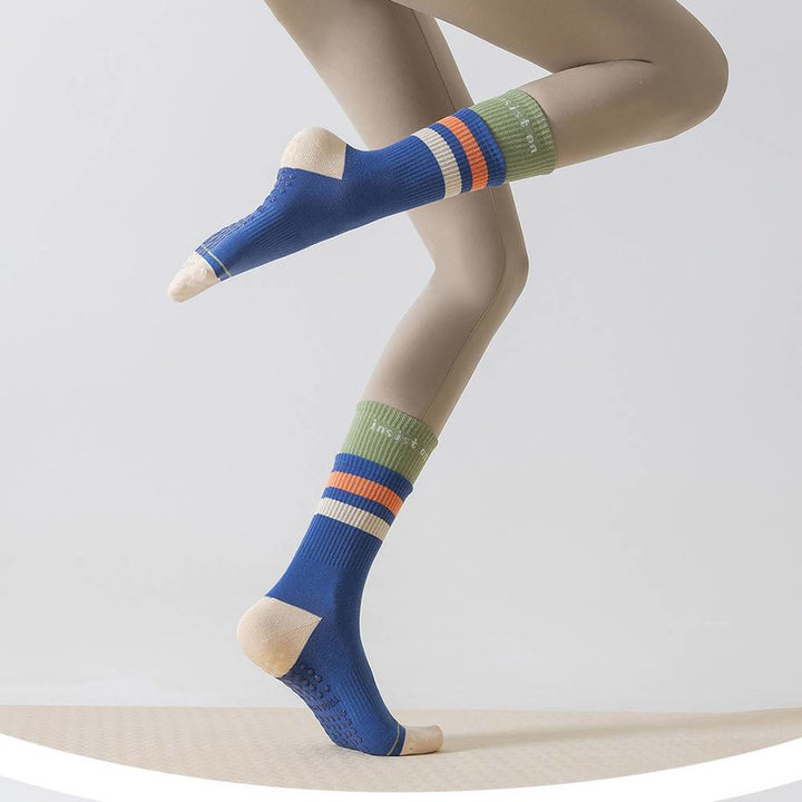 Chaussettes de yoga Olivenorma mi-mollet en coton, confortables et antidérapantes, color-block, couvrantes et confortables pour femmes - Bleu - 10 paires - image 10