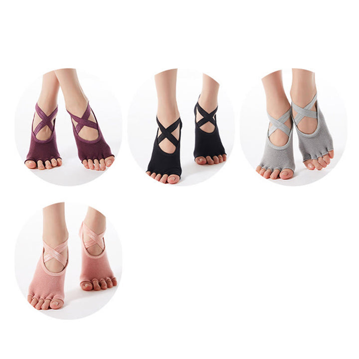 Chaussettes de yoga Olivenorma pour femmes, basses, à cinq orteils, avec brides croisées, respirantes, antidérapantes et légères. - image 1