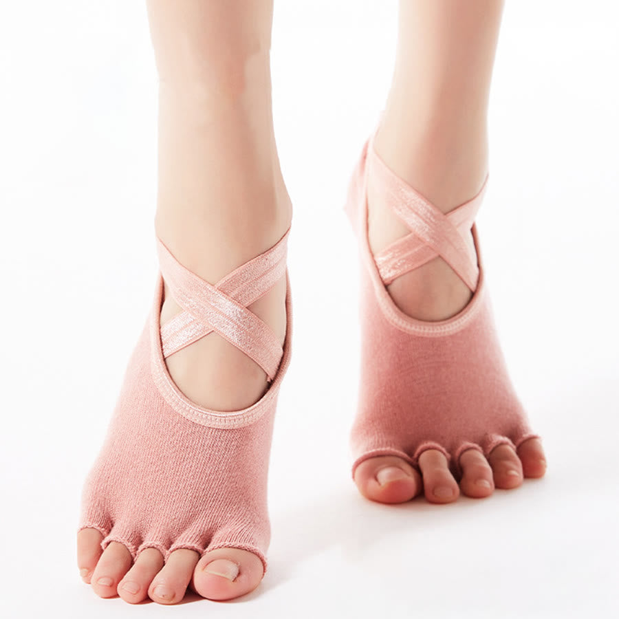 Chaussettes de yoga Olivenorma pour femmes, basses, à cinq orteils, avec brides croisées, respirantes, antidérapantes et légères. - Rose - 10 paires - image 5