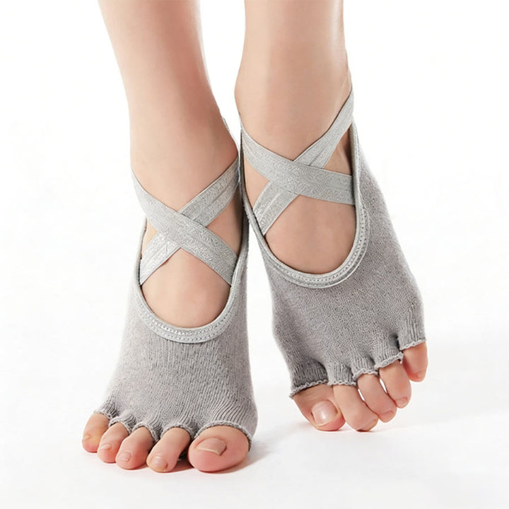 Chaussettes de yoga Olivenorma pour femmes, basses, à cinq orteils, avec brides croisées, respirantes, antidérapantes et légères. - Gris clair - 10 paires - image 6