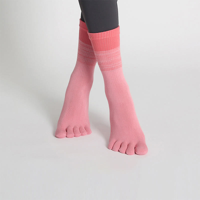 Chaussettes de yoga Olivenorma Gradient à cinq orteils, antidérapantes, en coton respirant et évacuant la transpiration, idéales pour le Pilates, la barre et le fitness (femme). - Rose - 10 paires - image 3
